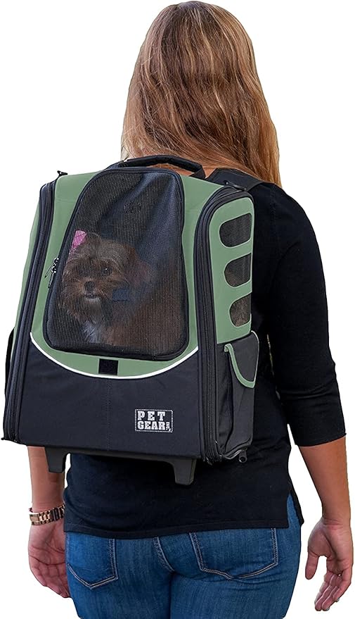 Pet Gear I-GO2 Roller Backpack, Travel Carrier, Car Seat for Cats/Dogs, Mesh Ventilation, Included Tether, Telescoping Handle, Storage Pouch, 2 Models, Available 12 Colors