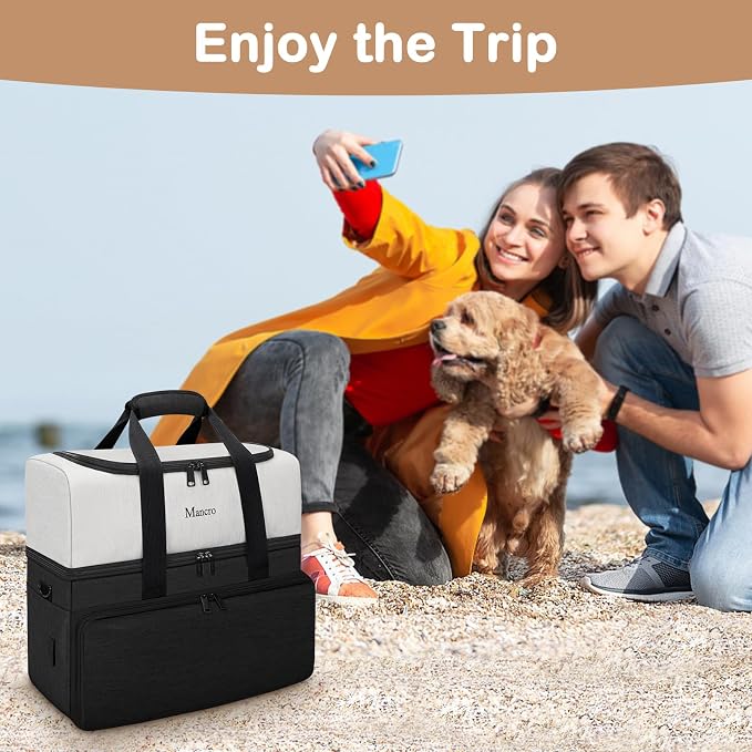 Mancro Dual Layers Dog Travel Bag, Dog Mom Gifts, Road Trip Essentials | Pet Travel Bags with 2 Extra Large Food Containers, 2 Collapsible Dog Bowls, Multi-Pockets Tote Organizer for Pet Supplies