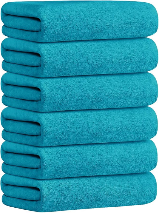 JML Large Microfiber Bath Towels Set of 6, 30" x 60", Oversized, Soft, Super Absortbent, Fast Drying Bathroom Towel for Sauna, Salon, Sport, Fitness, Yoga, Teal