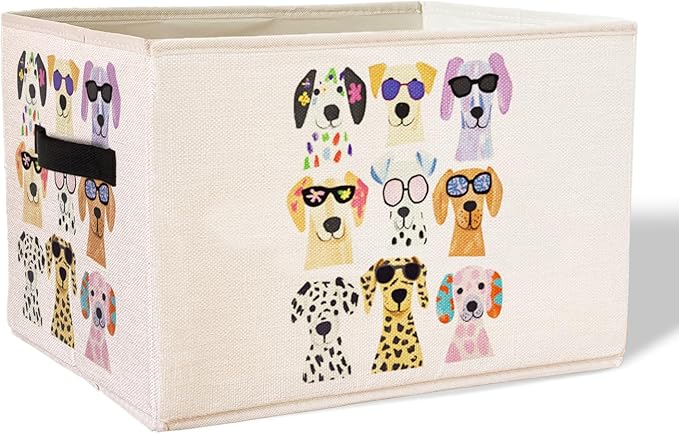 Dog Storage Basket Bins With Handles, Cute Colorful Dog Foldable Organizer Basket Toybox for Girls Kids Room Nursery Bedroom Bathroom Clothes Toys Books, Dogs Lover Gifts