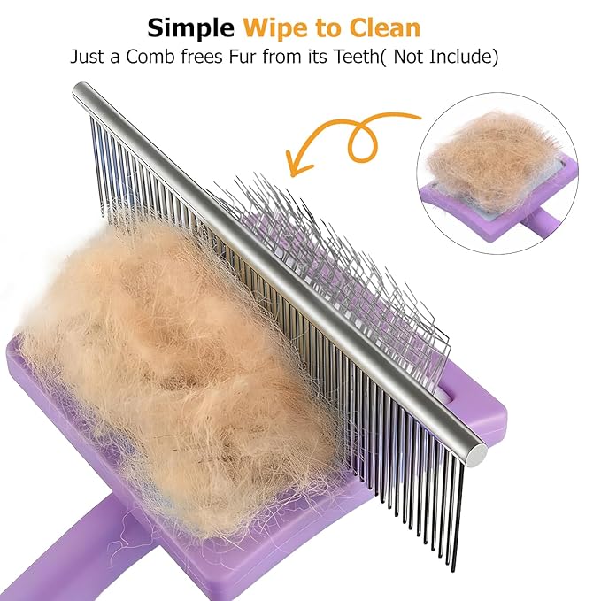 Extra-Long Pin Slicker Brush for Large Dogs, Removes Tangles, Mats & Undercoat Fluff, Wood Handle, Grooming Tool for Poodle Goldendoodle Labradoodle & Thick-Coat Breeds, Purple