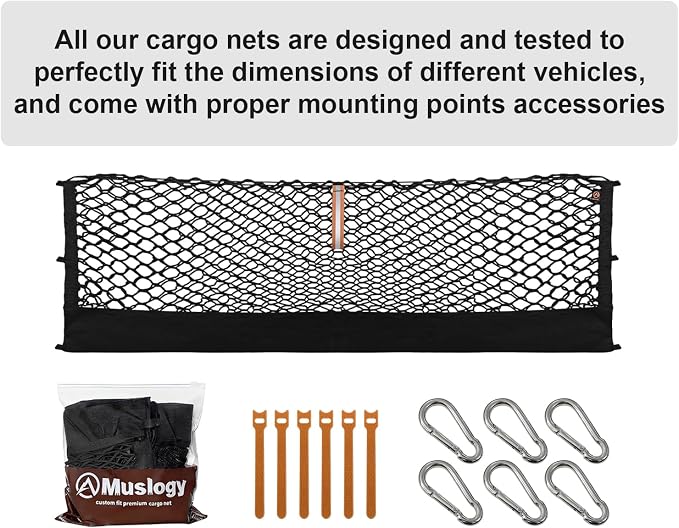 Muslogy Cargo Net for 2013-2026 Chevy Silverado GMC Sierra 1500/2500/3500HD | Custom Fit, Truck Bed Storage Organizer Net for Pickup Truck Bed Divider, Heavy Duty Carabiners, Night Visible Grab Handle