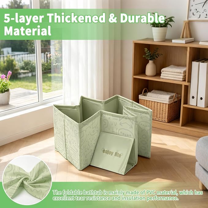 YUEPET Foldable Dog Bathtub for Small-Medium Dogs, Portable Dog Tub, Green | Pet Bathtub and Dog Bath Tub, Drain Plug, Non-Slip PVC Bottom, Folds Flat for Storage, Puppy Pool Use, Small and Medium Dogs