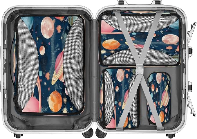 Space Themed Packing Cubes for Travel, Luggage Packing Organizers, Cosmos Planet Travel Accessories Large Toiletries Bag for Clothes Shoes Cosmetics Toiletries