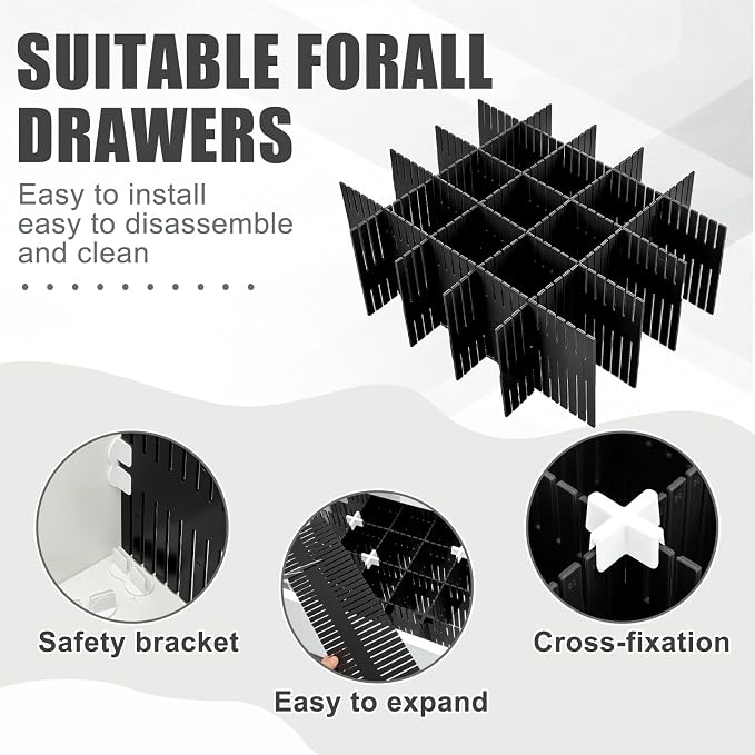 15 Pcs 5.12 Tall Drawer Divider Adjustable Drawer Organizer,Black | DIY Ultra Deep Storage Organizer Separator with Fixed Buckle for Underwear Socks Dormitory Office Kitchen Bedroom