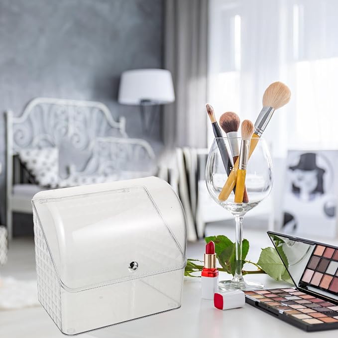 VICASKY Makeup Organizer Box with Lid, Pet Pp Dustproof Vanity Storage | Spacious Categorization, Versatile Use for Cosmetics and Skincare, Elegant Luxury Style, Countertop Desktop Bathroom Use
