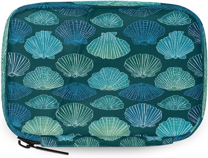 Travel Pill Organizer Blue Teal Shell Starfish Pattern Pill Case