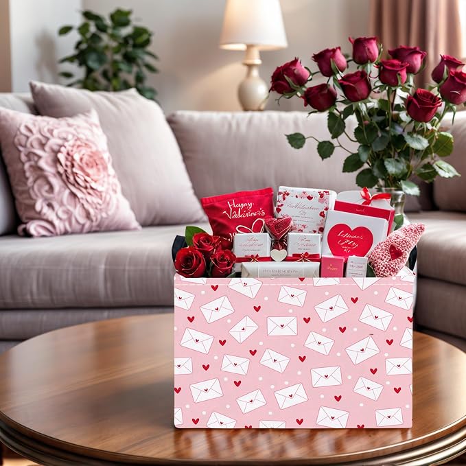 Valentine's Day Basket Gift for Empty Cute Heart Large Storage Bin for Kid and Baby Room Décor (Pink Envelope Love)