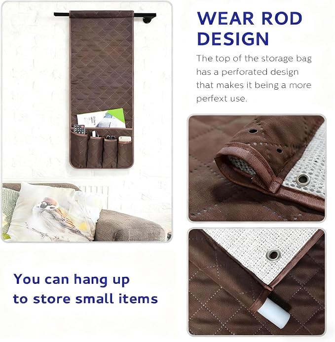 Armchair Caddy for Recliner, Non Slip Sofa Arm Organizer, Dark Brown | 5-Pocket Recliner Armrest Organizer, Couch Side Storage Holder for Remotes, Cell Phone, Magazines & Tablets, Machine Washable