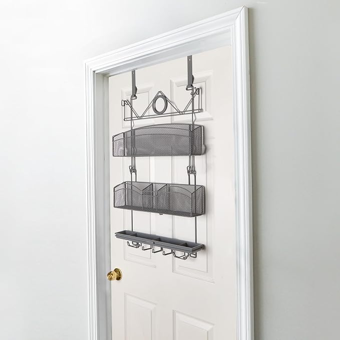 Over The Door #3100 Hanging Storage for Keys and Pet Supplies, All-in-One Rack in Grey Patented