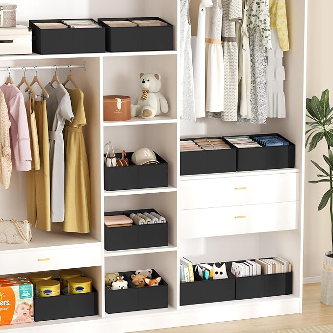 DIMJ Trapezoid Storage Bins for clothes - 5 Packs Closet Organizers and Storage Baskets, Foldable Closet Baskets with Handles and Divider, Closet Storage Bin Toybox for Shelves Living Room Bedroom