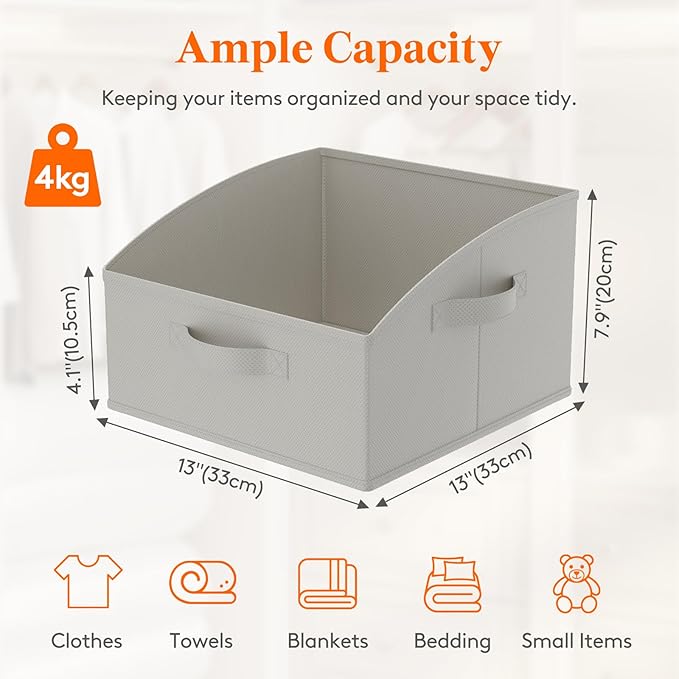 Lifewit Trapezoid Closet Storage Bin for Shelf, 6 Packs 16L, Light Gray | Non-woven Closet Organizer Baskets with Handles, Foldable Clothes Containers Boxes for Clothing, Book, Purse, Medium