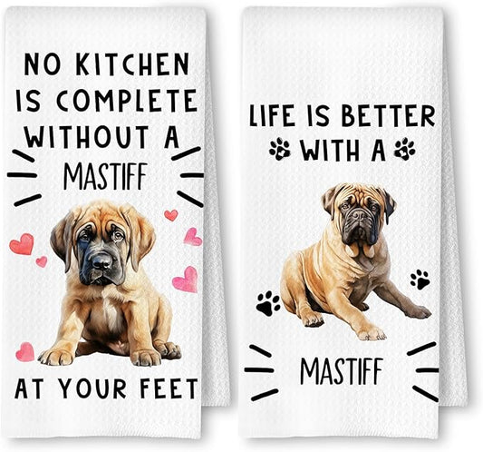 Mastiff Gifts Kitchen Towels, Mastiff Dog Dish Tea Towels for Kitchen Decor, Dog Lovers Mom Dad Gifts Decorative Hand Towel, 16x24 Inches Set of 2