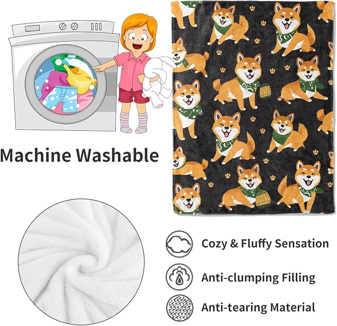 Shiba Inu Blanket Cute Playful Puppy Dog Throw Blankets,Gifts for Kids Adult Women Men,Lightweight Soft Fleece,Pet Lovers,Sofa Couch Bed Room Modern Decor 40x50in