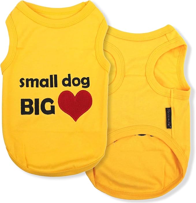 Parisian Pet Dog Shirt – 100% Cotton Small Dog Big Heart Shirts for Small Dogs – Yellow Sleeveless Puppy Clothes – Breathable Dog Clothes – Summer Pet Apparel - Stretchable Tshirts for Dogs