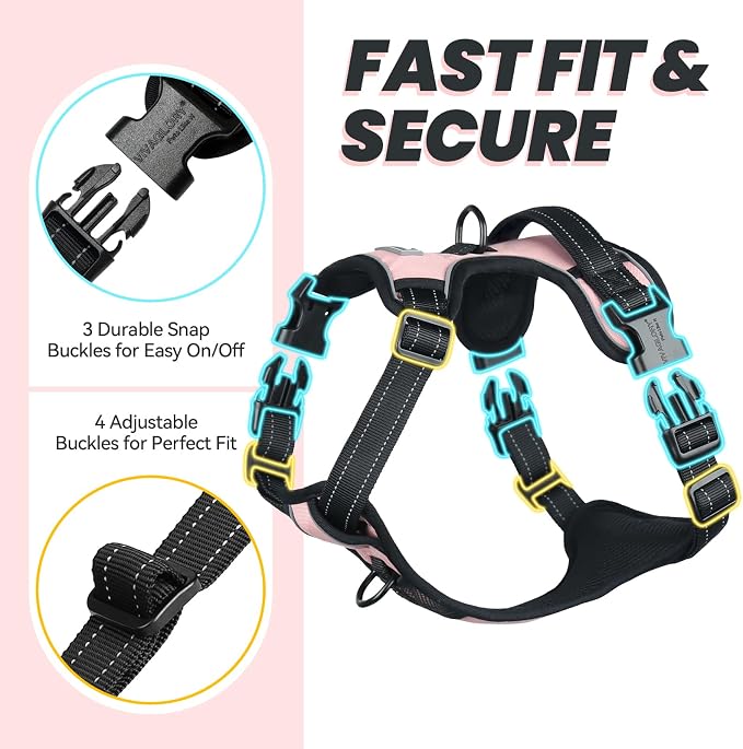 VIVAGLORY No Pull Dog Harness Vest Harness, XS, Sakura Pink - Plain | with Handle Front and Back Clip for Training & Pulling, No Pull & Escape Proof Padded Adjustable for Pet Puppy