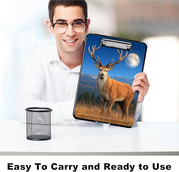 Heavy Duty Storage Clipboard, Slim Nursing Clipboard with Internal Pen Case, Portable File Organizer Case for A4 Letter Size Paper Office Medical Professionals, Grassland Deer