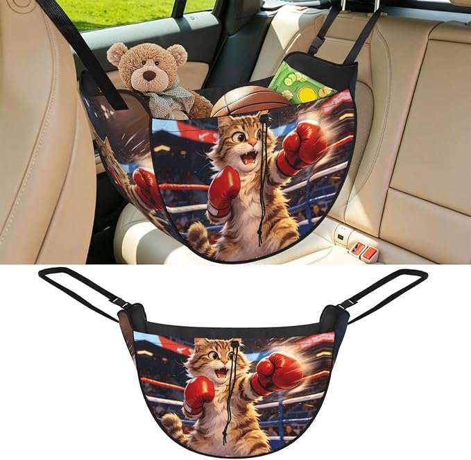 Cat boxing Car Seat Organizer-Backseat Storage Bag for Travel | Waterproof Durable. Holds Snacks Gear Essentials. Fits Most Cars.