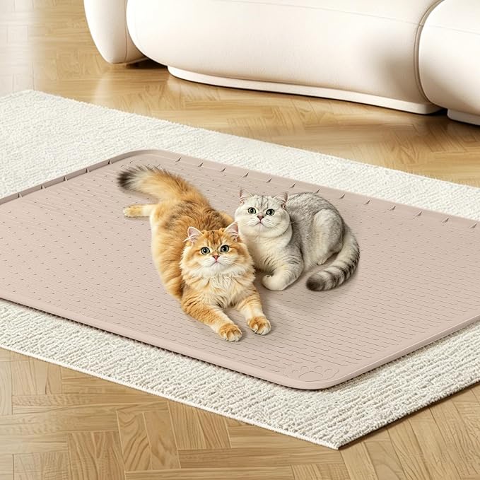 Silicone Cat Bed Mat 40"x40" Pet Crate Mat for Cat Cage, Khaki | Extra Large Cat Sleeping Mat, Non-slip, Washable, Waterproof Pet Bed Mat with Raised Edge, Pet Playpen Mat to Protect Floors