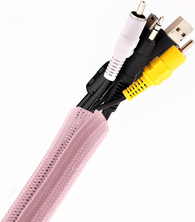 Pixio 10FT Tubing Cable Sleeve – Pink 1/2 inch Flexible Cable Management Sleeve for PC, Gaming, TV & Office, Wire Organizer for Desk Cable Cleanup