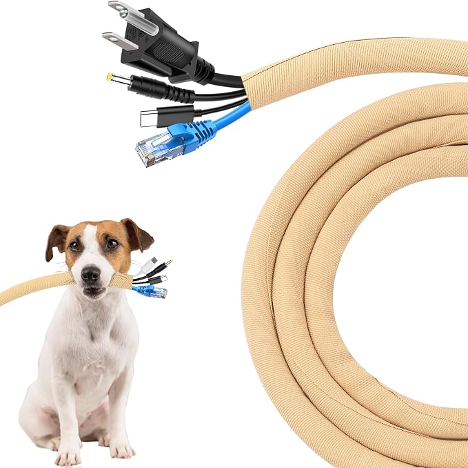 Secbolt Cord Protectors from Pets No Chew, 10FT - 1/2 Inch, Beige | Durable Cord Covers for Pets, Bite-Resistant Wire Protector for Cats, Dogs, Rabbits