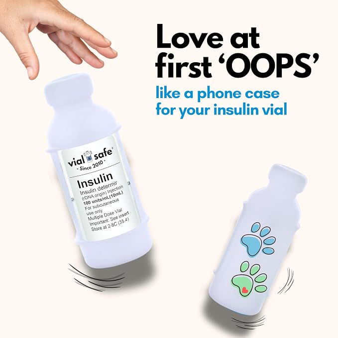 VIAL SAFE Silicone Insulin Vial Protector Case Cover 2-Pack Paw Prints