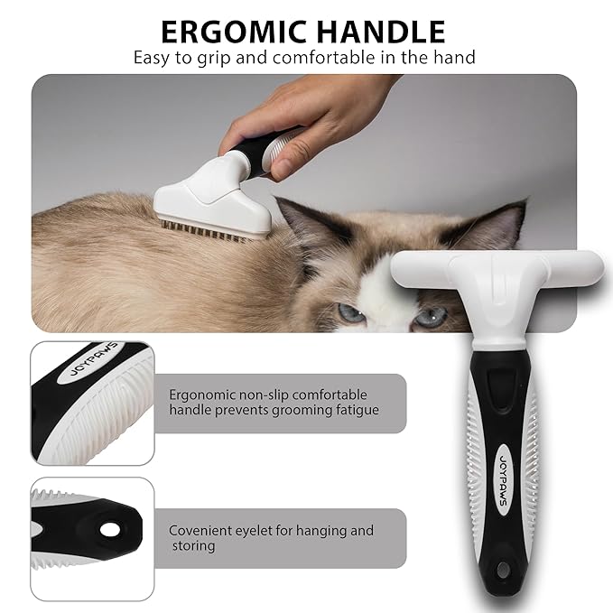 Dog Cat Grooming Tool Rake, Pet Dematting Tool with Stainless Steel Shedding Comb, Double Row Pet Rake Gently Remove Loose or Tangled Hair from Undercoat Black