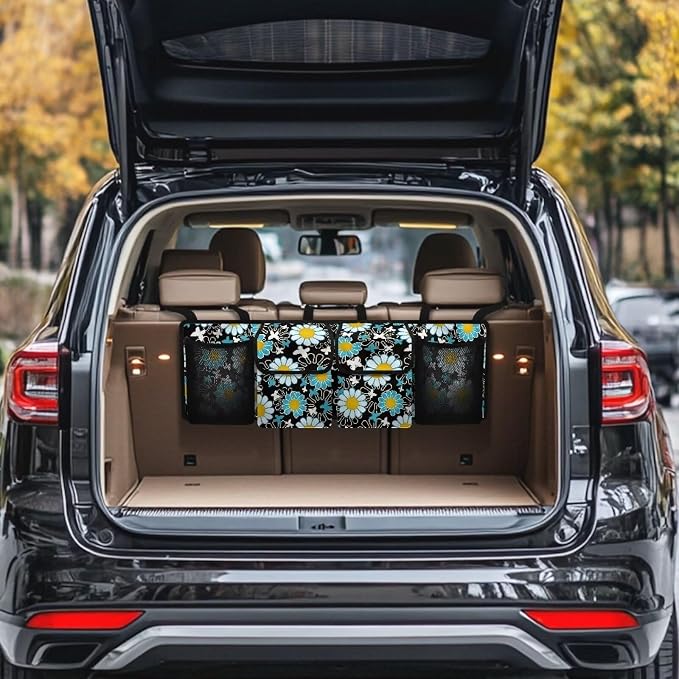 Dreaweet Car Trunk Organizer Storage Backseat Hanging Organizer Bag Hippie Flower Car Storage Accessories Interior for Women Waterproof Collapsible Trunk Organizer for SUV Trucks Sedan Van