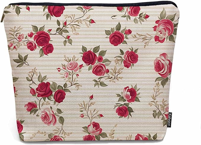 Makeup Bag For Purse Rose, Retro Floral Roses Red Cosmetic Bags For Women With Zipper Travel Toiletry Pouch Makeup Bags Makeup Organizers Purse For Toiletries Cosmetics