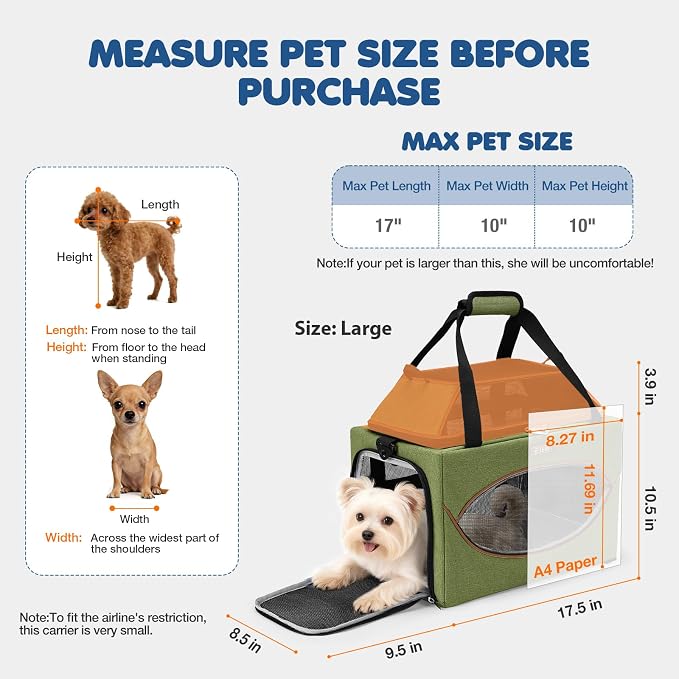 Lekereise Top-Expandable Pet Carrier 18x11x11Inch Delta American United Airline Approved Underseat to 15lbs Stable Car Travel Carriers for Small Dogs Cats with Locking Safety Zippers Anti-Scratch Mesh