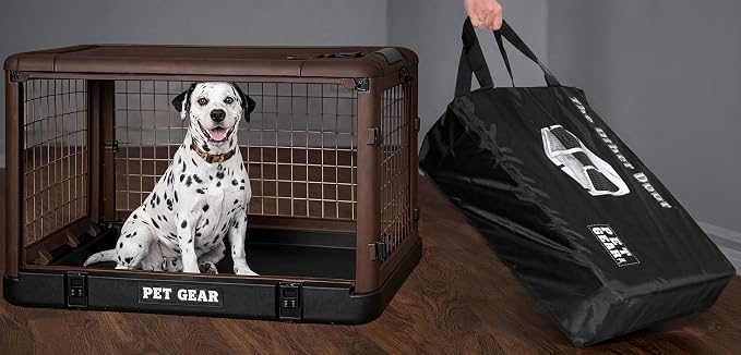 Pet Gear The Other Door 4 Door Steel Crate for Dogs/Cats, 42", Coffee Bean | Garage-Style Door, Includes Plush Bed & Travel Bag, No Tools Required