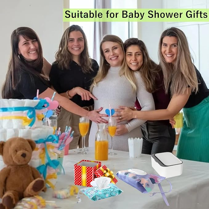 Wipes Dispenser Set,1 Wipe Box & 2 Portable Pouches,White-Grey | Refillable Reusable Large Wet Wipe Holder, Flushable Wipes Case Bathroom Wipes Container for Pet Nursery Kitchen Office