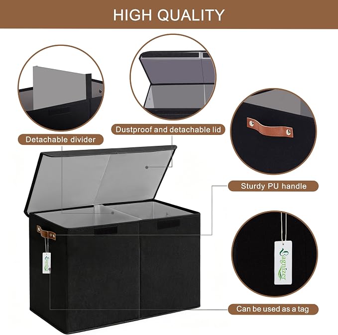Large Toy Storage Box with Lids, Collapsible Sturdy Baby Storage Organizer Chest Bin Basket for Kids, Boys, Girls, Playroom, Nursery, Bedroom, Closet 25"x13"x16" (Black)