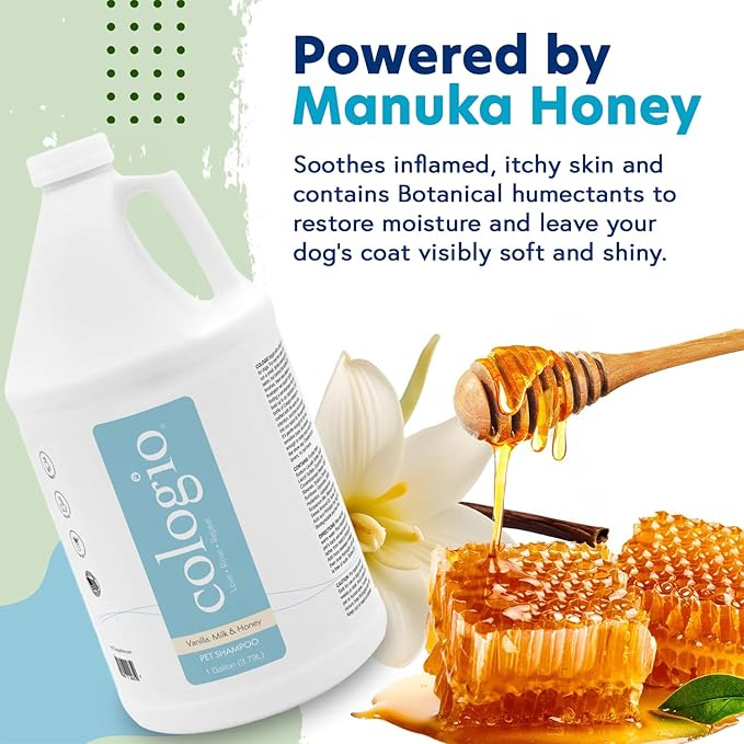 Dog Shampoo with Manuka Honey, Moisturizing Dog Shampoo for Sensitive and Dry Itchy Skin, Shampoo for Dogs with Allergies and Dry Skin, Odor Eliminator, Paraben-Free, Made in USA 1 Gallon