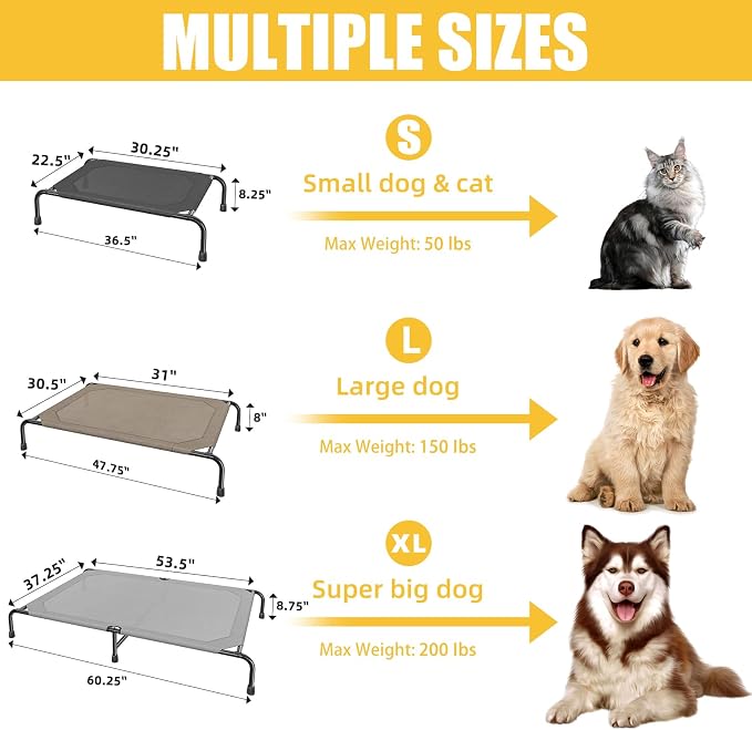 Simple Trending Elevated Dog Bed, Outdoor Raised Dog Cot for Large Dogs | Pet Hammock Bed with Cooling Breathable Mesh, Cooling Bed for Dogs, Anti-Slip Feet, Brown, 47.75inches, Easy to Clean