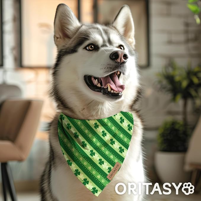 St. Patrick's Day Dog Bandanas, 2-Pack Triangle Reversible Love Pet Scarves, Premium Fabric, Irish Bandana for All Dogs (Small, Style 2)