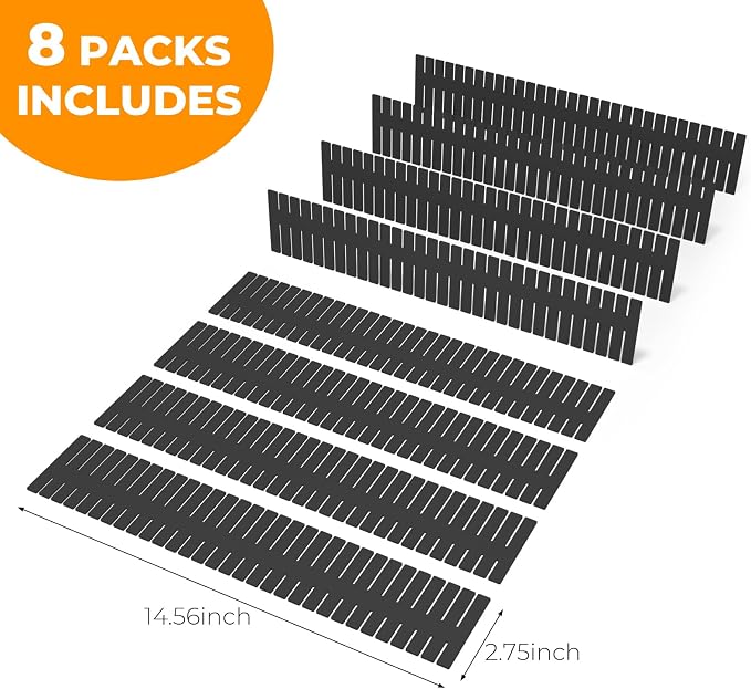 Adjustable Drawer Dividers, Cut to Fit Plastic Organizer Strips, 8-Pack | Plastic Drawer Dividers for Organizing Utensils Socks Underwear Makeup in Kitchen Bedroom Drawers Bins Fridge Compartments