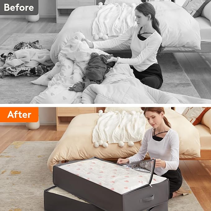 Lifewit 95L 4 Pack Under Bed Storage Containers, Large Capacity Blanket Storage Bags with Reinforced Handle, Organization and Storage for Comforters, Sheets, Clothes, Bedroom, College Dorm, Grey
