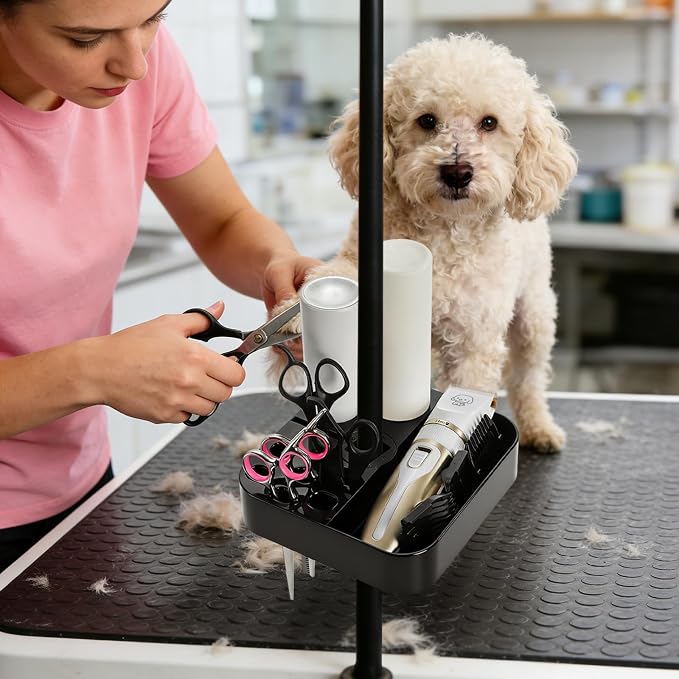 Pumtus Rotatable Pet Grooming Tools Holder, Portable ABS Plastic Grooming Table Arm Organizer, Durable Pet Shop Hairdressing Storage Rack, Practical Groomer Organization for Scissors Combs Clips