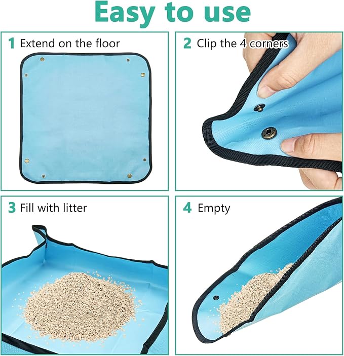 BNOSDM Travel Litter Box for Cats Foldable Litter Boxes Kit Portable Litterbox with Scoop Bowl Waterproof & Non-Stick for Hotels, Outings, Temporary Stays, Car, Plane (Blue)