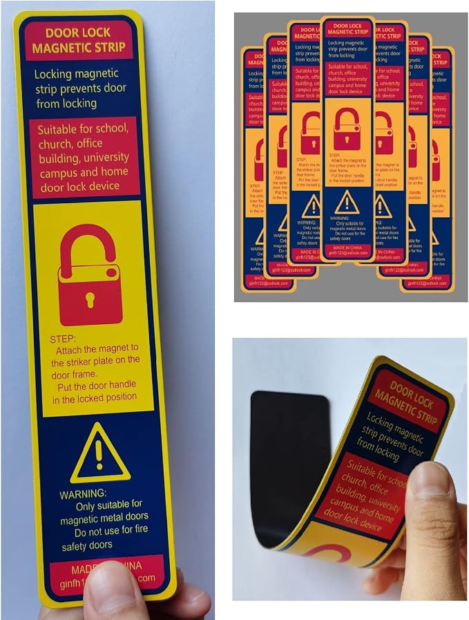 60 Pack Lockdown Magnetic Strips for School Office Public Business District Lockdowns Rapid Lockdown Magnet Strongest Lockdown Magnet 0.8mmThick (Yellow, Printed Version)
