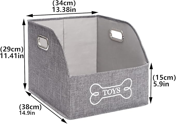 Large Dog Toy Storage Bin, Foldable Trapezoid Box with Handles | Canvas Fabric,Large Capacity, for Pet Supplies,Pet Toy Organizer Basket, Sturdy Metal Handles ,Easy Carry pet storage-Gray