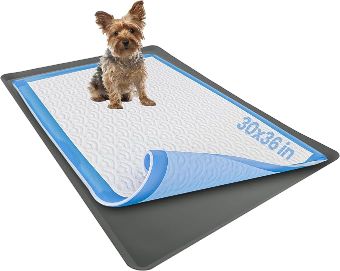 Dog Pee Pad Holder - Fits Up to 30” x 36” Pee Pad - 1 Pack - Grey | Stable Grip, Soft Edges, Quick Wipe Silicone Surface, Dog Pad Holder for Indoor Flooring Protection