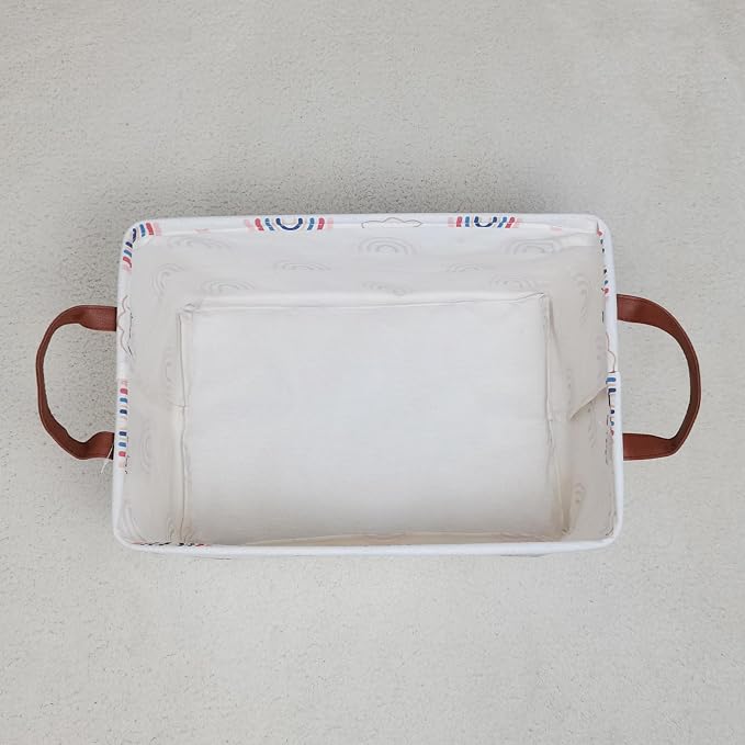 Rectangular Collapsible Cloud Rainbow Storage Basket Nursery Organizer | Storage Bin Foldable Canvas with Handles for Organizing Home Kitchen Children Toys Office Closet Shelf Baskets