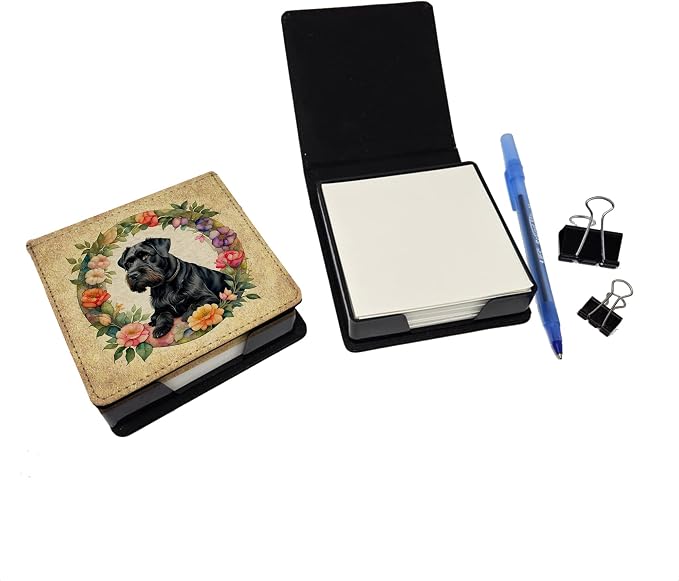 Caroline's Treasures Giant Schnauzer and Flowers PU Leather Note Paper Holder with Artist-Designed Cover, Desk Accessory, Office Gift