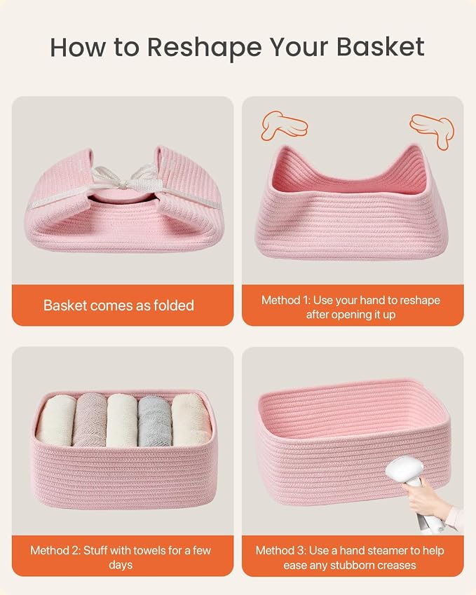 KALLAX Small Woven Storage Basket for Organizing, 13.5x9.5x5 inches, 3 Pack | Shelf baskets for closet organization, toy storage and home decor, Perfect as empty gift baskets for holidays, Light Pink