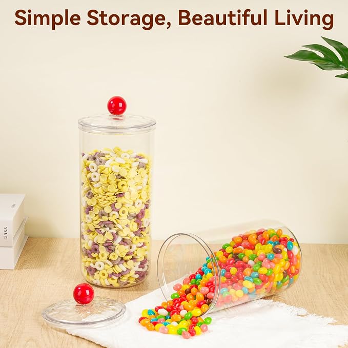 87 Oz Candy Jars with Lids - Clear Plastic Cookie Storage Containers Airtight Apothecary Canisters for Kitchen Home Decorative Pantry Office Party Organize Sugar Tea Coffee Snacks