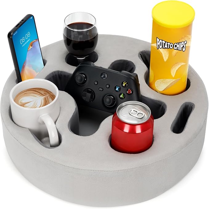 INNO STAGE Couch Cup Holder Pillow | Sofa Caddy Buddy Cupholder Organizer, for Bed Rv Tv Car Man Cave Boat Remote Snacks Drink, Gift for Couch Potato, SilverGrey
