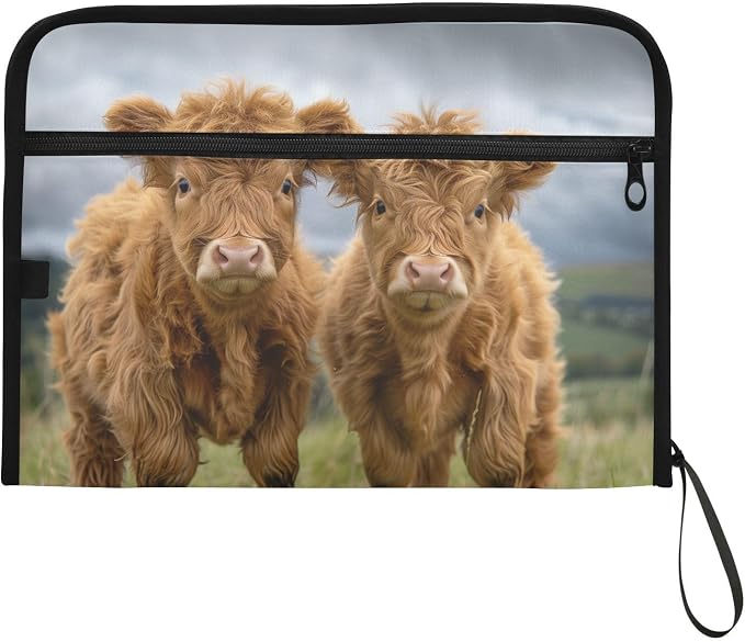 13 Pocket Zipper Expanding File Folder A4 Cattle Highland Cow | Accordion File Organizer with Front Pouch A4 Letter Size Portable Folders for Documents Receipt School Office Supplies