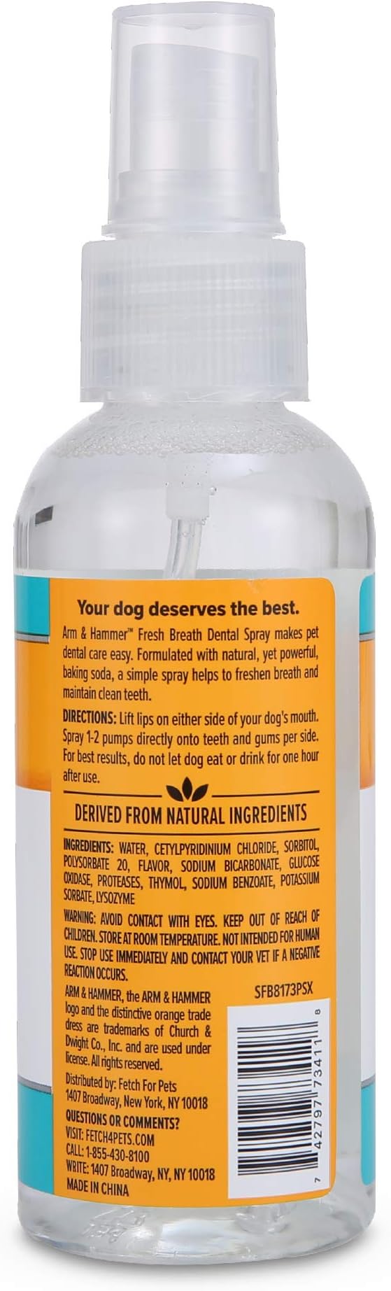 Arm & Hammer for Pets Dog Oral Care Spray, Mint Flavor Breath Freshener & Teeth Cleaning, Baking Soda Enhanced Plaque & Tartar Support, Easy Brushless Dental Care for Adult Dogs, 4 Fl Oz